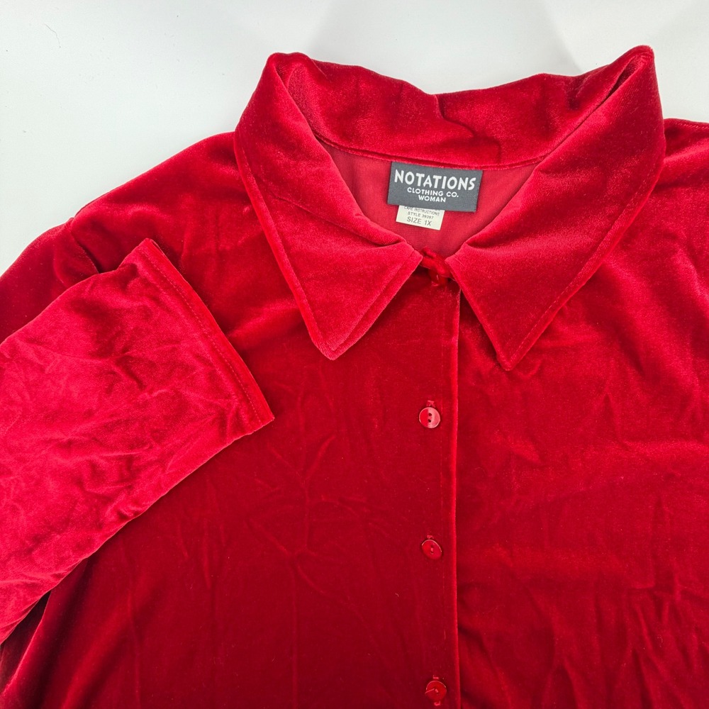 NOTATIONS‎ CLOTHING CO WOMAN Red Velvet Button Up Shirt PARTY Size 1X